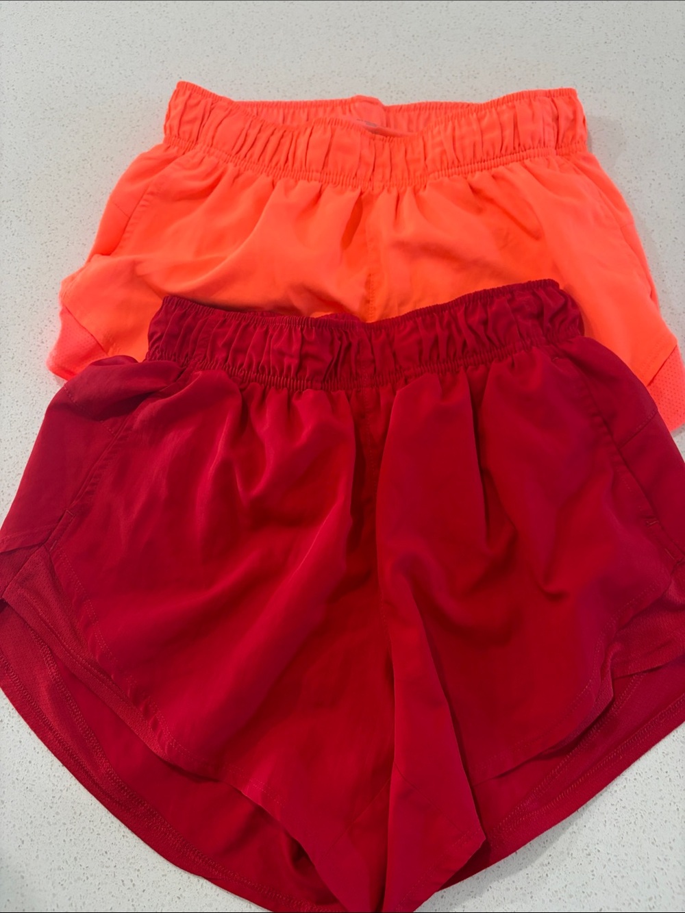 Women’s High-Waist Athletic Shorts - Neon Orange & Red